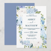 Dusty Blue floral waterverf bruiloft Kaart (Voorkant / Achterkant)