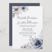 Dusty Blue Floral Waterverf| Slate Blue Wedding Kaart (Voorkant / Achterkant)