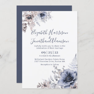 Dusty Blue Floral Waterverf Slate Blue Wedding Kaart