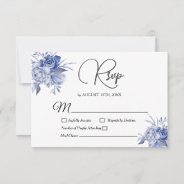 Dusty Blue Floral Waterverf Succulent Wedding RSVP Kaartje