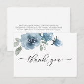Dusty Blue Floral Waterverf Wedding Bedankkaart (Voorkant / Achterkant)