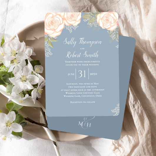 Dusty Blue Floral Waterverf Wedding Kaart