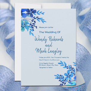 Dusty Blue Floral Waterverf Wedding Kaart