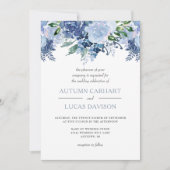 Dusty Blue Floral Waterverf Wedding Kaart (Voorkant)