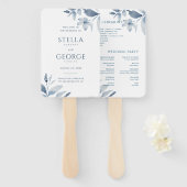 Dusty Blue Floral Waterverf Wedding Programme Fan Handwaaier (Voorkant en achterkant)