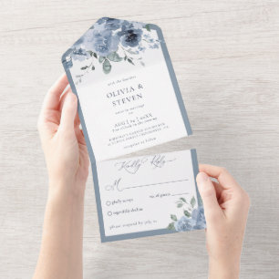 Dusty Blue Floral Weddenschap in één uitnodiging