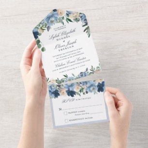 Dusty Blue Floral Weddenschap in één uitnodiging