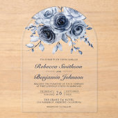 Dusty Blue Floral Wedding Acryl Uitnodigingen (Voorkant)