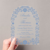 Dusty Blue Floral Wedding Acryl Uitnodigingen (Insitu (Draagbaar))