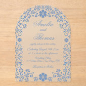 Dusty Blue Floral Wedding Acryl Uitnodigingen (Voorkant)