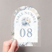 Dusty Blue Floral Wedding Acrylic Table Number Acryl Uitnodigingen (Insitu (Draagbaar))