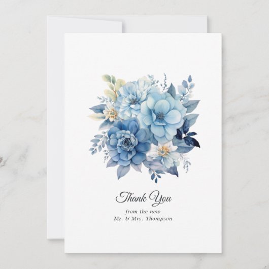 Dusty Blue Floral Wedding Bedankkaart (Voorkant)