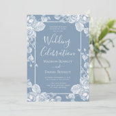 Dusty Blue Floral Wedding Celebration Kaart (Staand voorkant)
