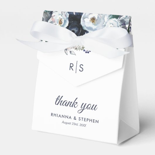 Dusty Blue Floral Wedding Favor Box Bedankdoosjes (Voorkant Zijde)