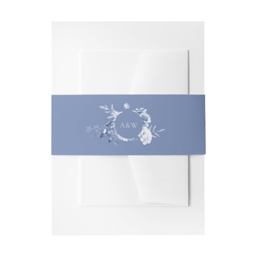 Dusty Blue Floral Wedding Invitation Belly Band Uitnodigingen Wikkel (Voorkant Voorbeeld)