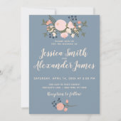 Dusty Blue Floral Wedding Invitation Blush Pink Kaart (Voorkant)