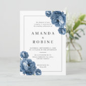 Dusty Blue Floral Wedding Invitation Kaart (Staand voorkant)