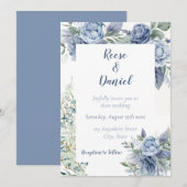 Dusty Blue Floral Wedding Invitation Kaart (Voorkant / Achterkant)
