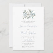 Dusty Blue Floral Wedding Invitation Kaart (Voorkant)
