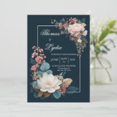 Dusty Blue Floral Wedding Invitation Kaart (Staand voorkant)