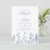 Dusty Blue Floral Wedding Invitations (Debout devant)