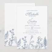 Dusty Blue Floral Wedding Invitations (Devant / Derrière)