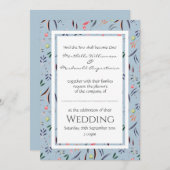Dusty Blue Floral WEDDING Kaart (Voorkant / Achterkant)