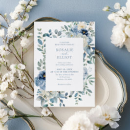 Dusty Blue Floral Wedding Kaart