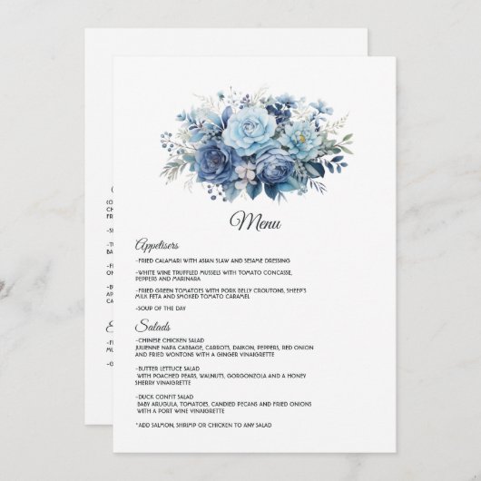 Dusty Blue Floral Wedding Menu (Voorkant / Achterkant)