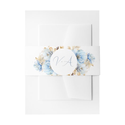 Dusty Blue Floral Wedding Monogram 2 Uitnodigingen Wikkel (Voorkant Voorbeeld)