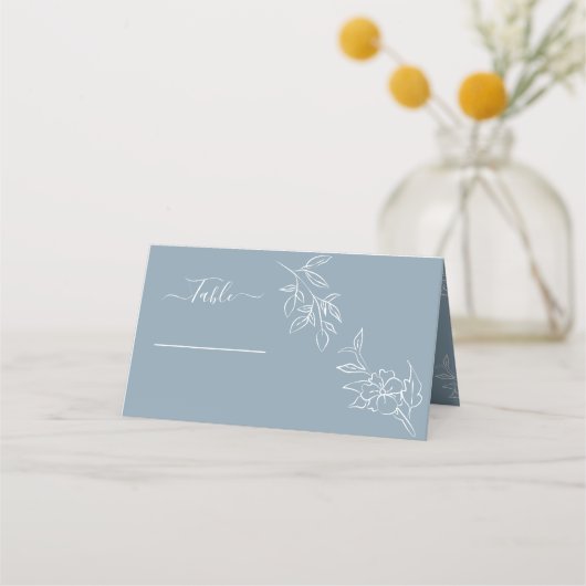 Dusty Blue Floral Wedding Place Card (Voorkant)