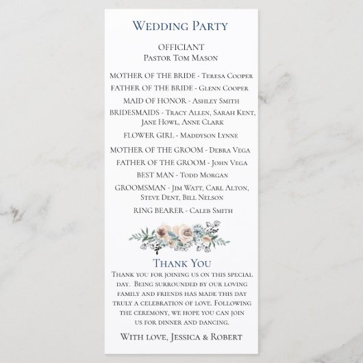 Dusty Blue Floral Wedding Programme (Dos)