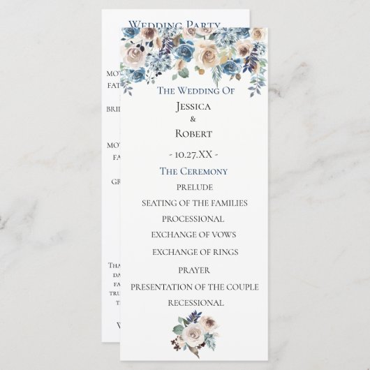 Dusty Blue Floral Wedding Programme (Devant / Derrière)