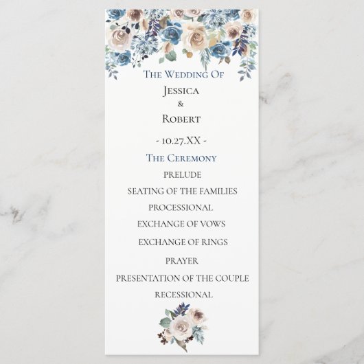 Dusty Blue Floral Wedding Programme (Devant)