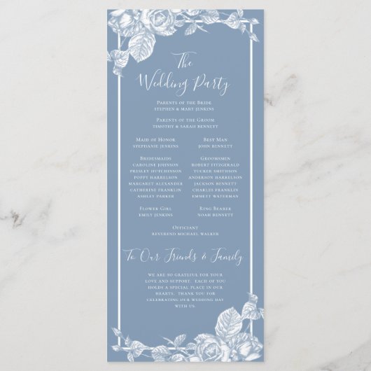 Dusty Blue Floral Wedding Programme (Dos)