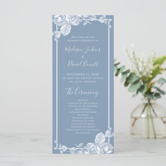 Dusty Blue Floral Wedding Programme (Debout devant)