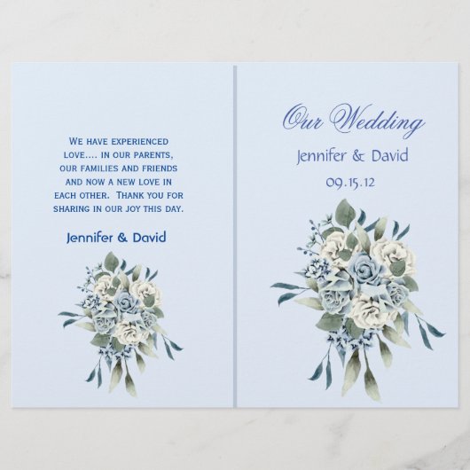 Dusty Blue Floral Wedding Programme (Devant)