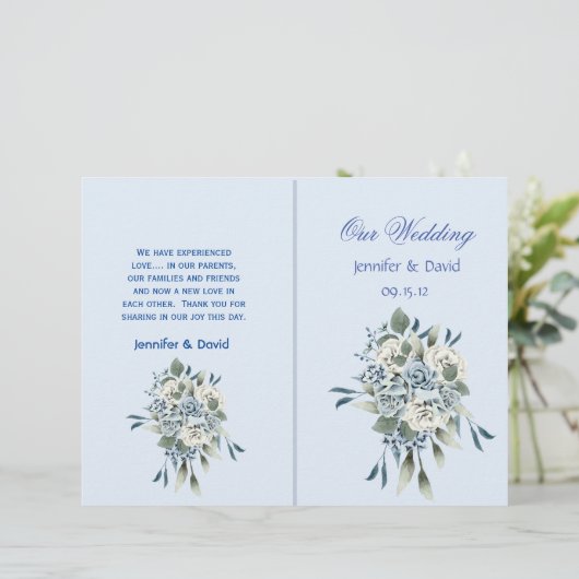 Dusty Blue Floral Wedding Programme (Debout devant)