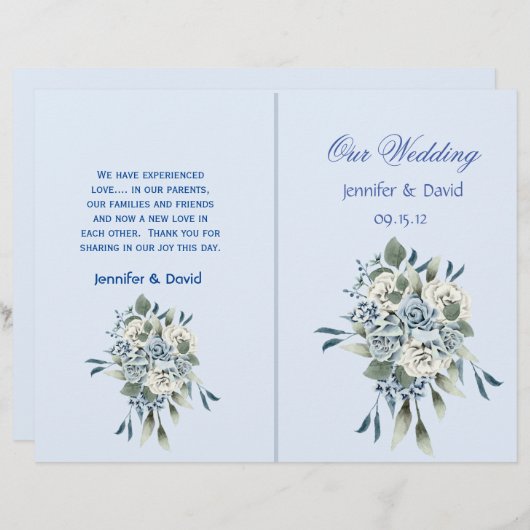Dusty Blue Floral Wedding Programme (Devant / Derrière)