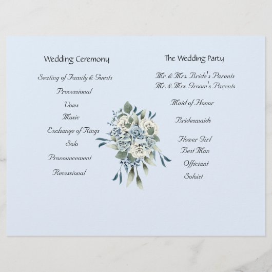 Dusty Blue Floral Wedding Programme (Dos)
