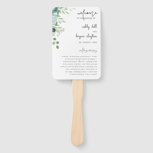 Dusty Blue Floral Wedding Programme set of Fans Handwaaier (Voorkant)