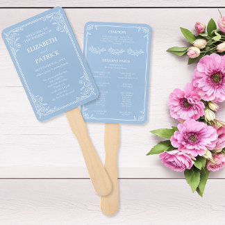 Dusty Blue Floral Wedding Programme set of Fans Handwaaier
