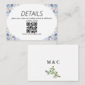 Dusty Blue Floral Wedding QR Code Informatiekaartje (Voorkant / Achterkant)