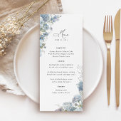 Dusty Blue Floral Wedding Reception Dinner Menu