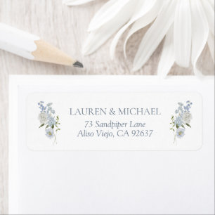 Dusty Blue Floral Wedding Return-adres Etiket