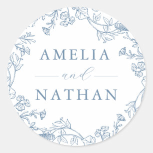 Dusty Blue  Floral Wedding Ronde Sticker