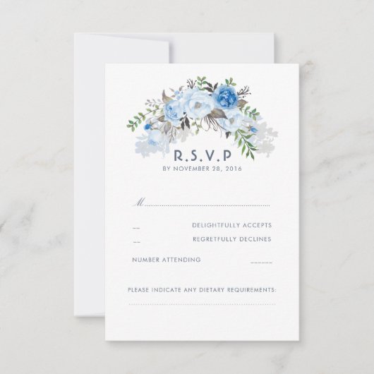 Dusty Blue Floral Wedding RSVP (Voorkant)