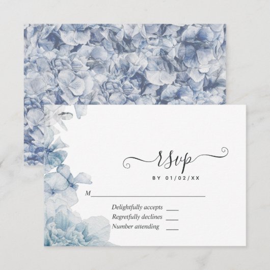 Dusty Blue Floral Wedding RSVP Kaartje (Voorkant / Achterkant)
