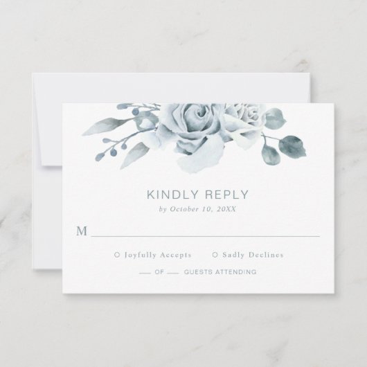 Dusty Blue Floral Wedding RSVP Kaartje (Voorkant)