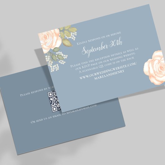 Dusty Blue Floral Wedding RSVP QR Code